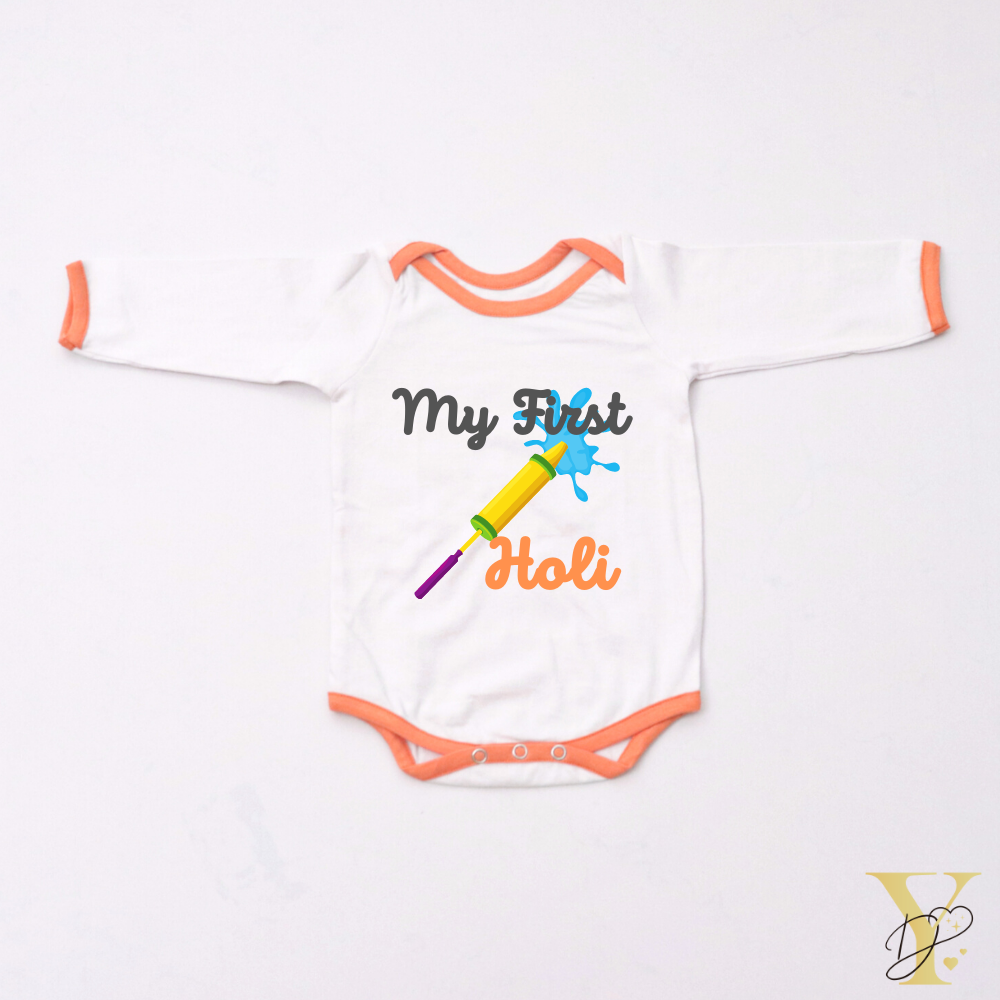 First Holi Bodysuit (Orange Love) - Half/Full Sleeves
