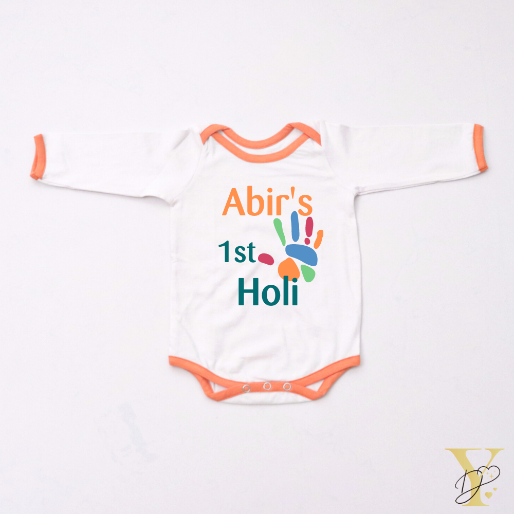 My First Holi Bodysuit (Orange Love) - Half/Full Sleeves