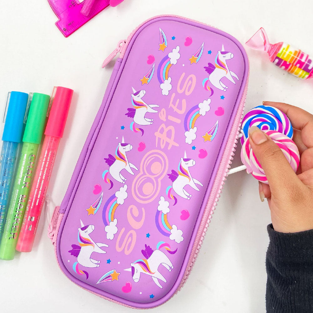 Scoobies Glow-in-the-Dark Pencil Case (Planet Unicorn) | Premium EVA Quality | With Separate Stationery Slot | Multi-Use Pouch