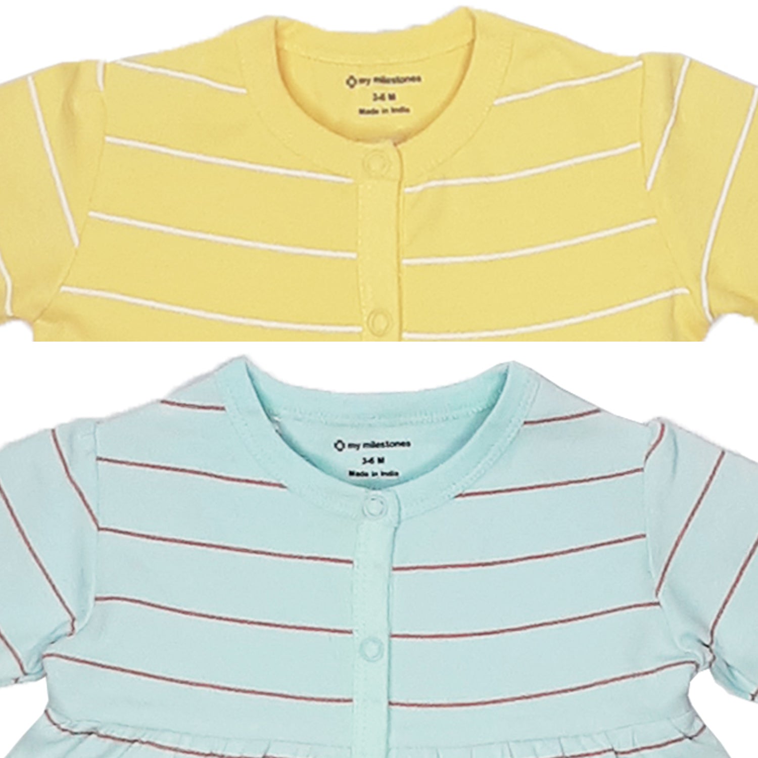 My Milestones T-shirt Full Sleeves Girls Yellow Striped / Aqua Striped - 2 Pc Pack