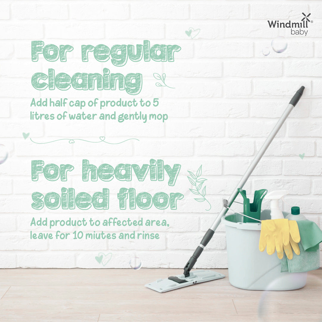 Windmill Baby Natural Floor Cleaner Citrus Fresh, Allergen And Alcohol Free, Baby Friendly, Pet Friendly, USDA Certified, For All Floor Types - 950ml
