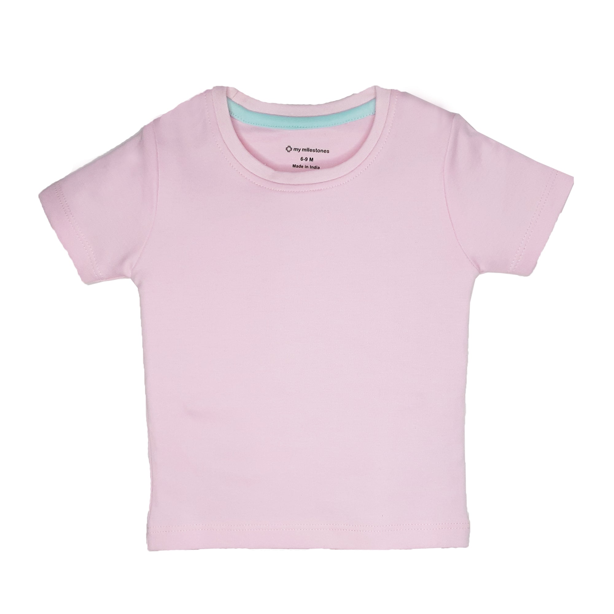 My Milestones Round Neck T-Shirt HS Solid Aqua / Peach / Pink - 3 Pc Pack
