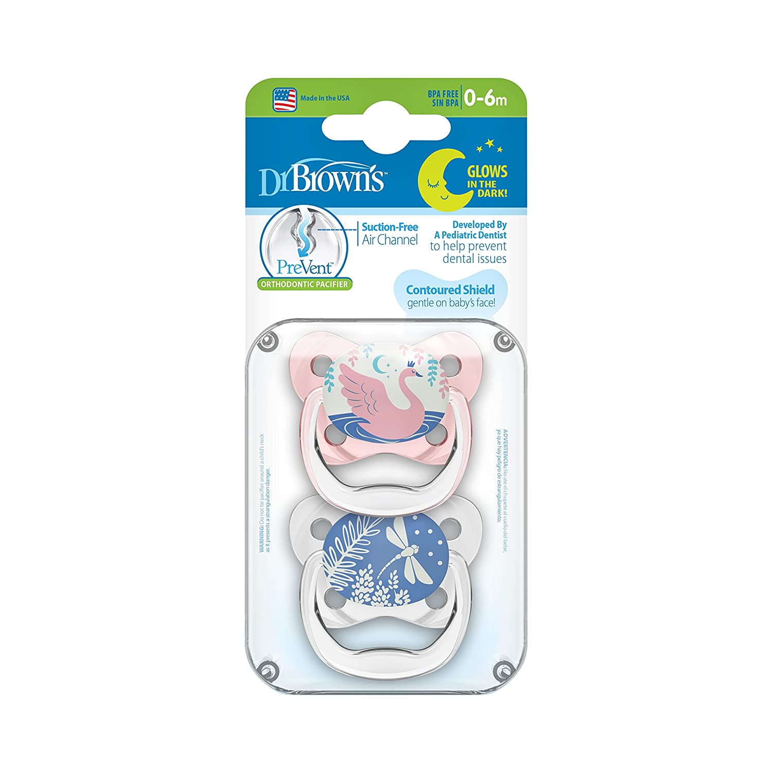 Dr. Brown's Prevent Glow in the Dark Butterfly Shield Soother - Stage 1 - Pink