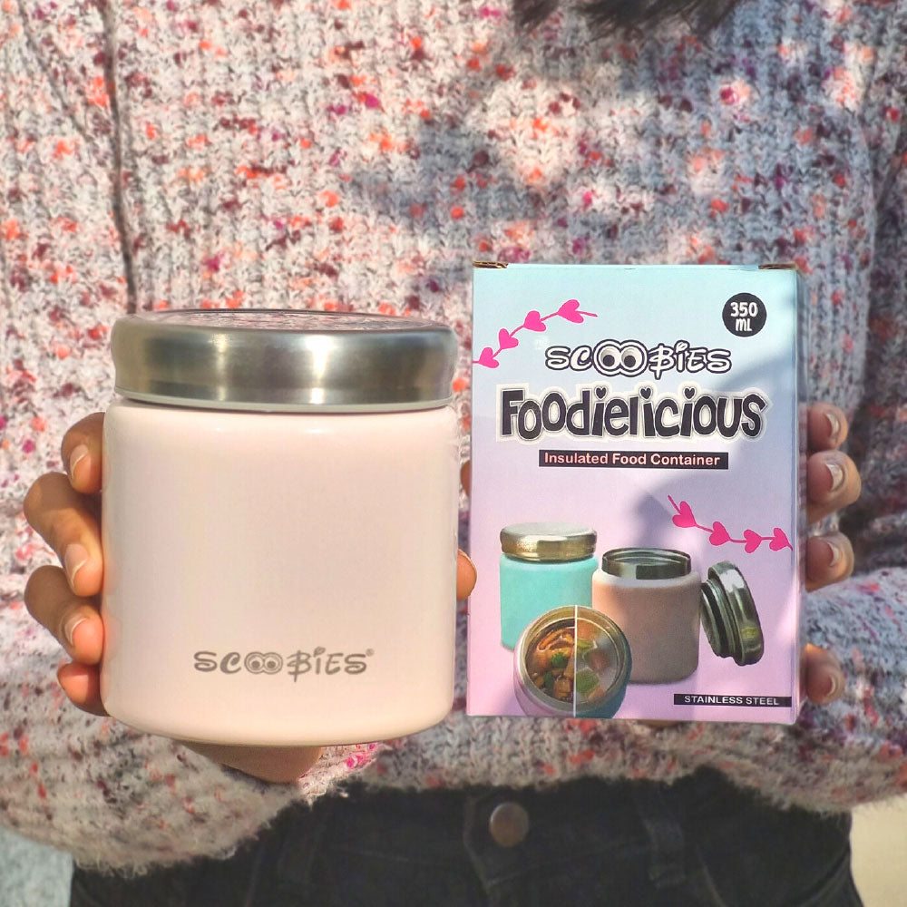 Scoobies Foodielicious Insulated Food Container (Pink) | Stainless Steel | Easy to Carry | 350 ML