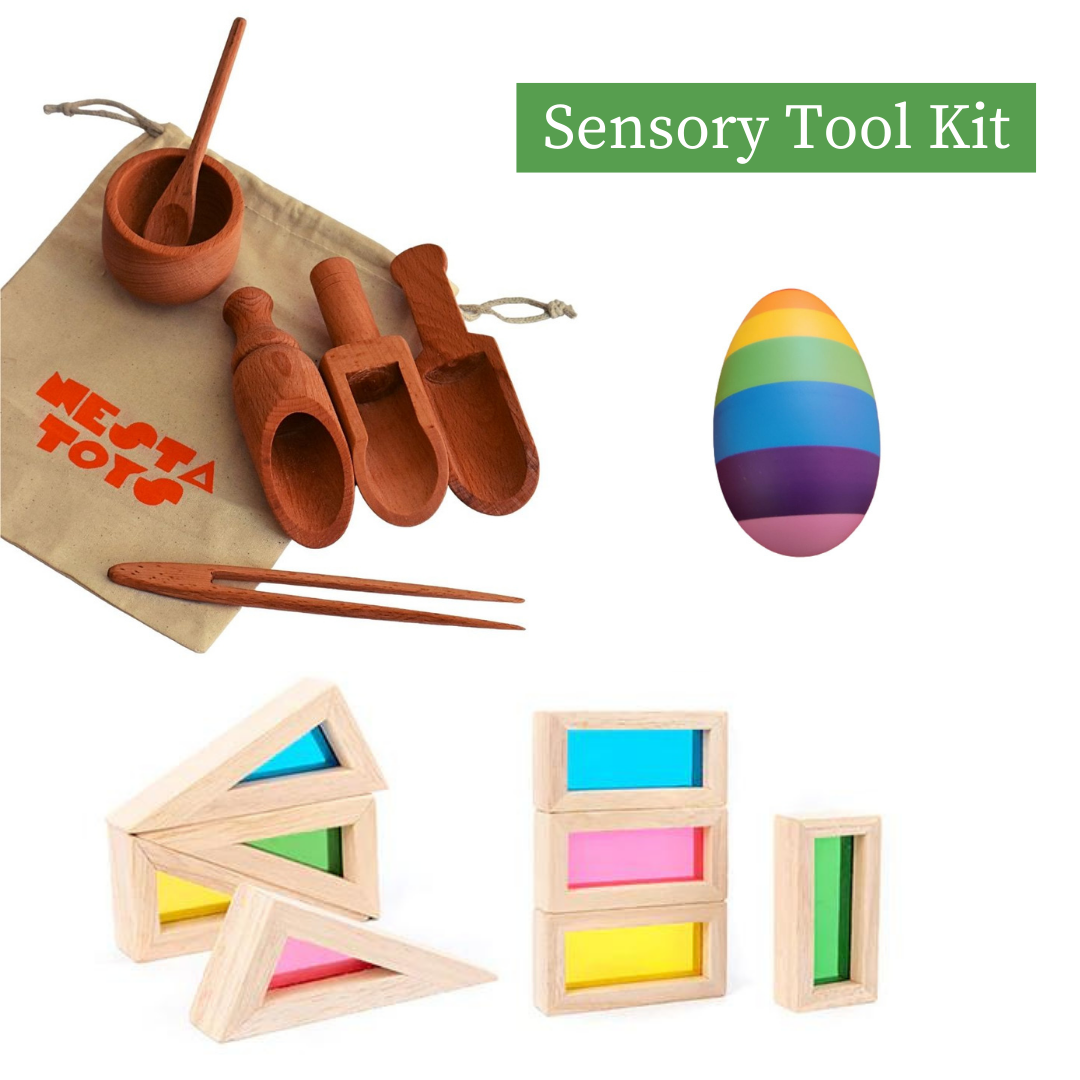 NESTA TOYS - Sensory Tool Kit - Sensory Bin Tools, Egg Shaker, Rainbow Blocks (6+ Months)