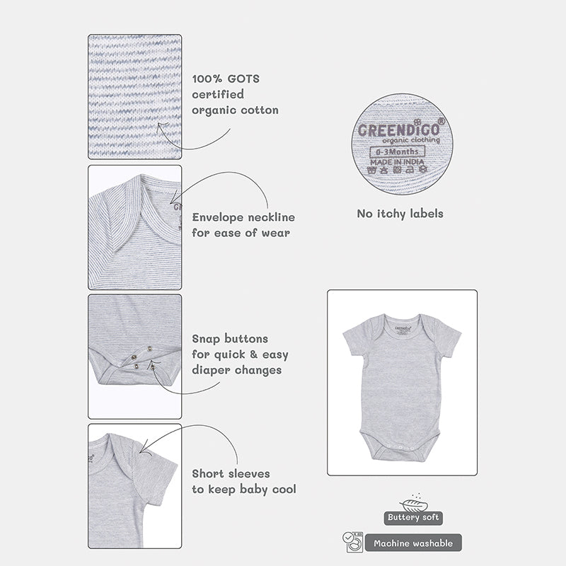 100% Organic Cotton Newborn Baby Bodysuit,Rompers, Onesie - Pack of 2