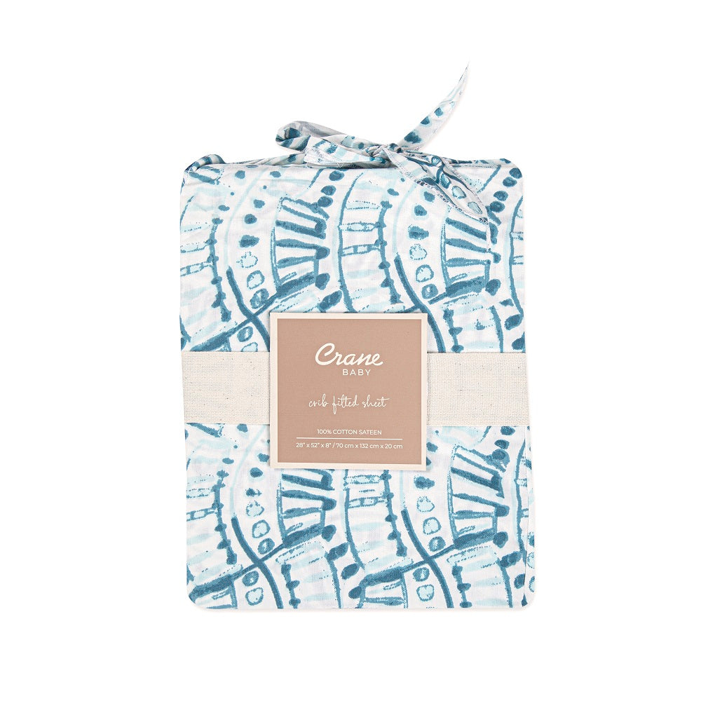 Crane Baby Caspian Collection Crib Sheet Indigo