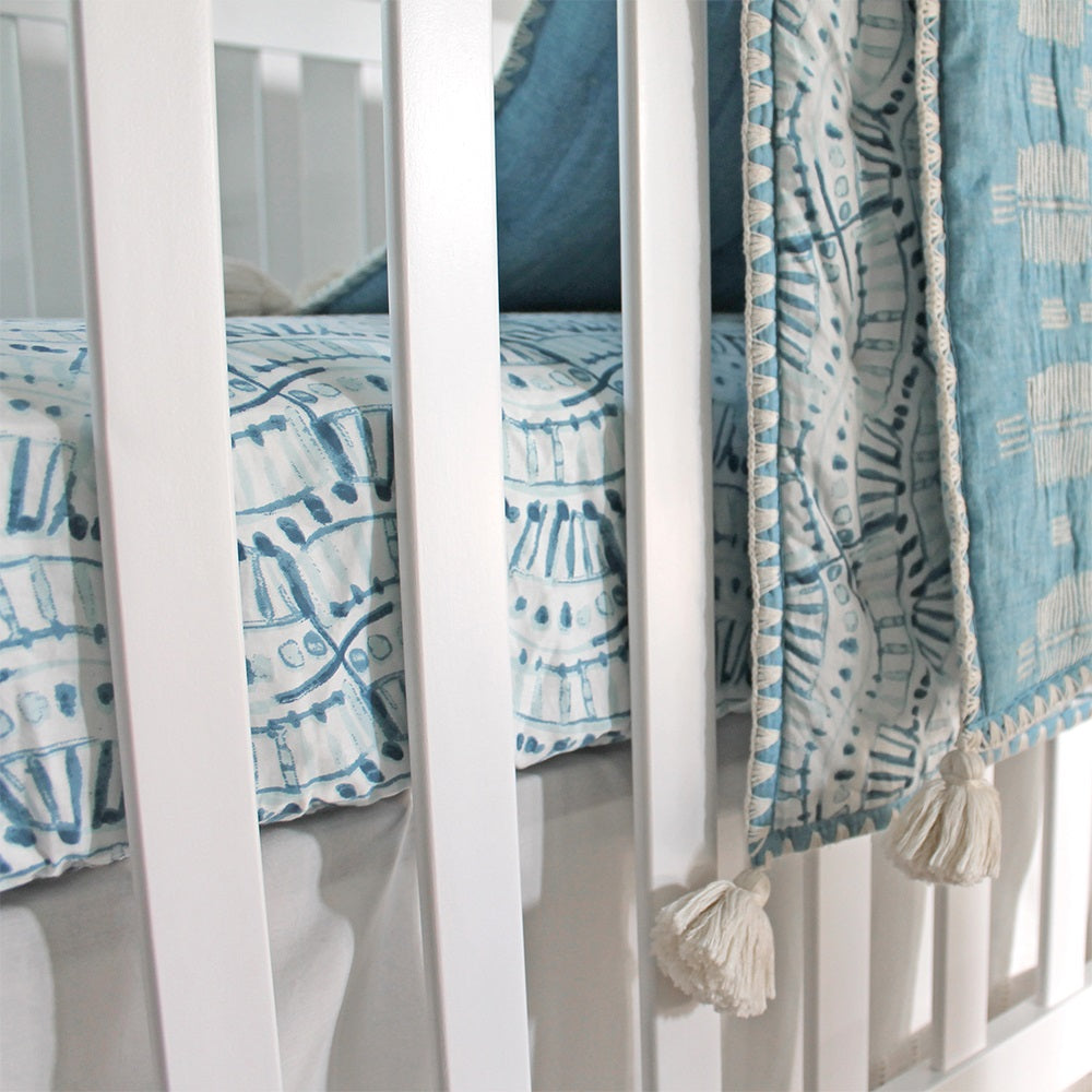 Crane Baby Caspian Collection Crib Sheet Indigo