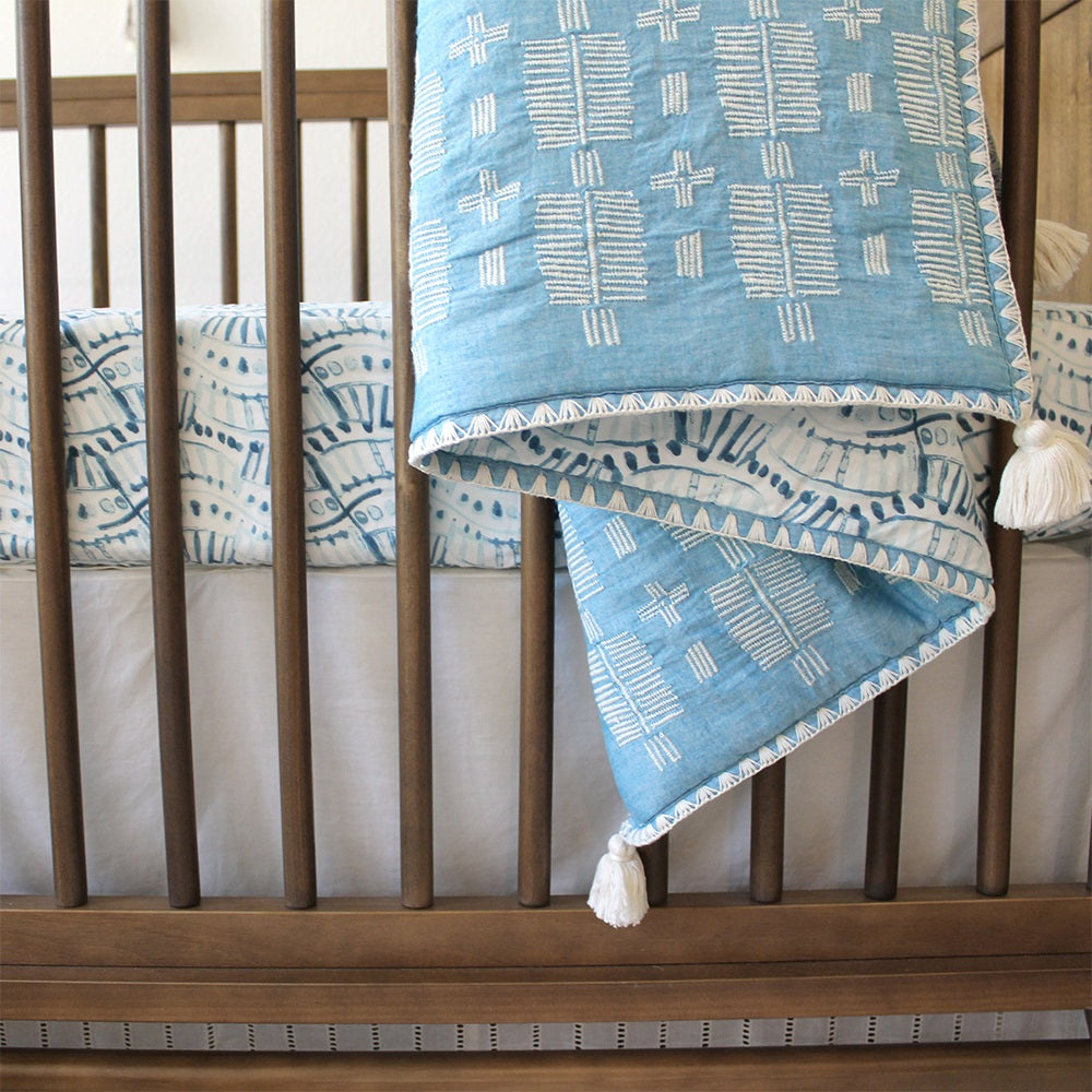 Crane Baby Caspian Collection Crib Sheet Indigo