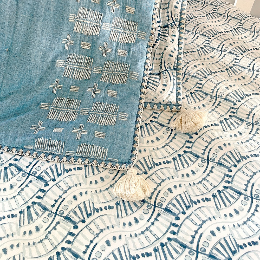 Crane Baby Caspian Collection Crib Sheet Indigo