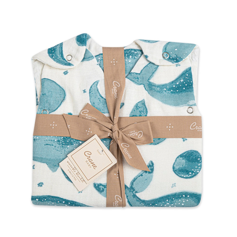 Crane Baby Caspian Collection Muslin Wearable Blanket - Whale