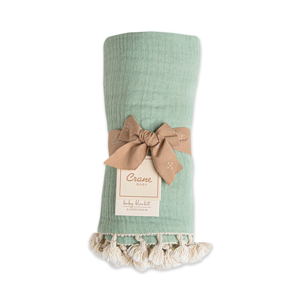 Crane Baby 6 Layer Muslin Blanket - Evergreen