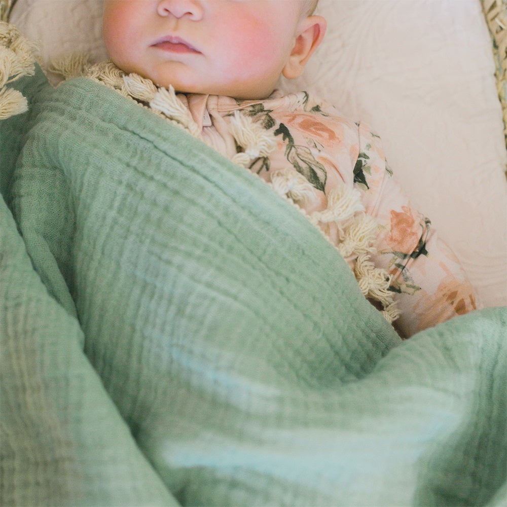 Crane Baby 6 Layer Muslin Blanket - Evergreen