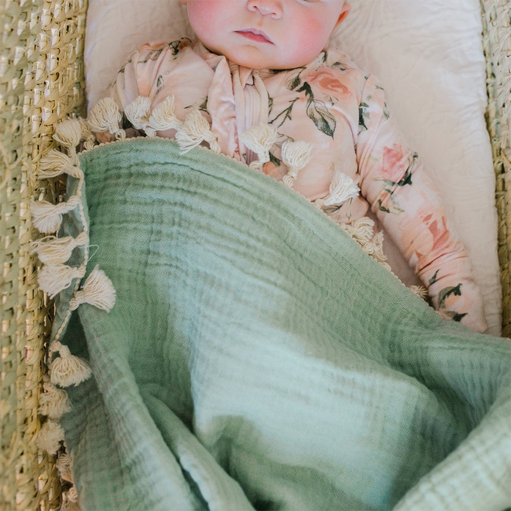 Crane Baby 6 Layer Muslin Blanket - Evergreen