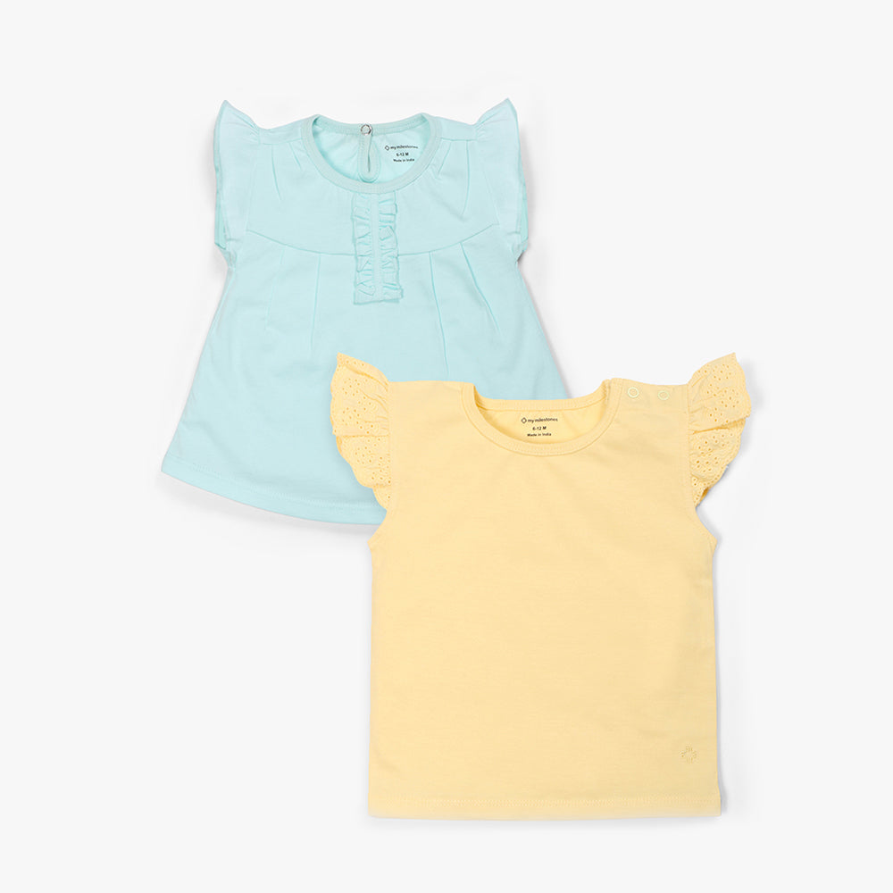 My Milestones T-shirt Set Half Sleeves 2 pcs - Aqua / Yellow