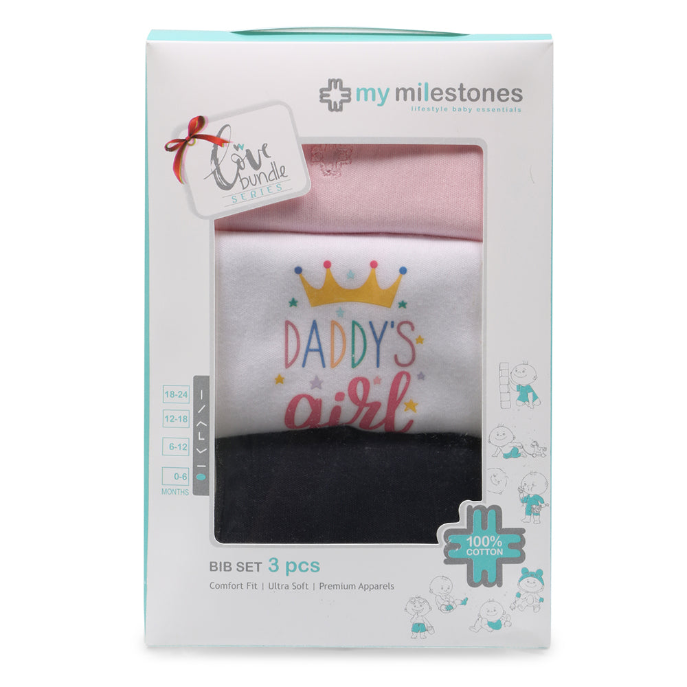My Milestones Bibs Value Set 3 pcs - White / Pink / Navy Blue