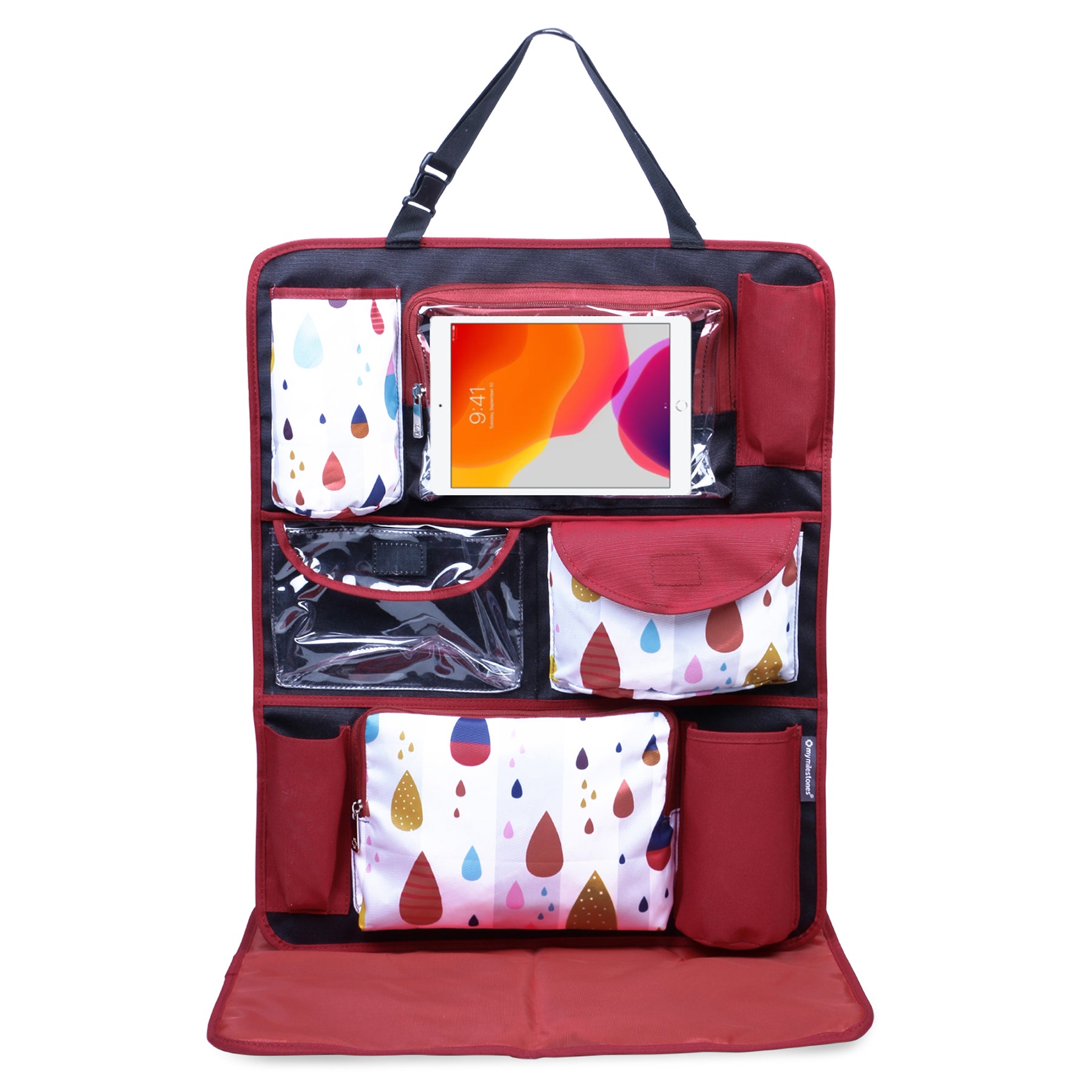 Car Seat/Travel Organizer - Raindrop Red