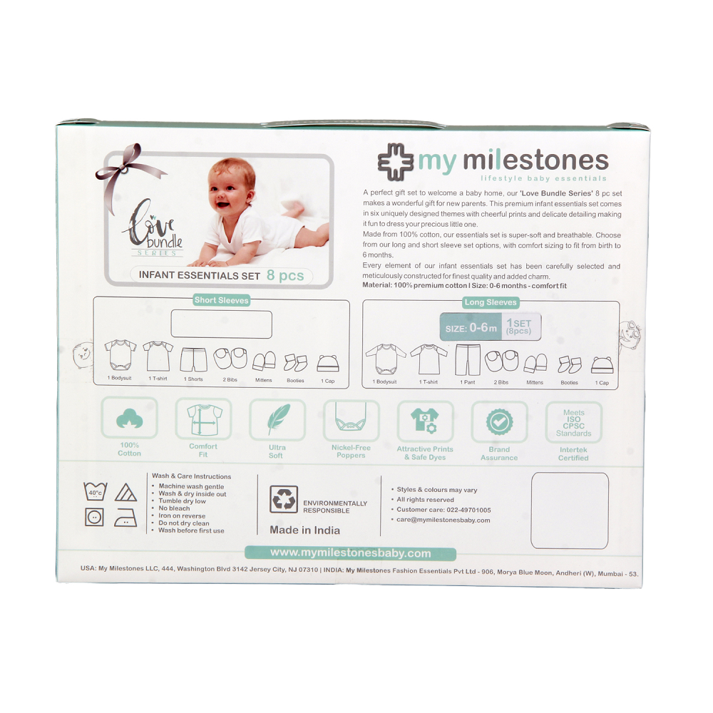 Infant Essentials Gift Set, Full Sleeves - Grey, Set of 8
