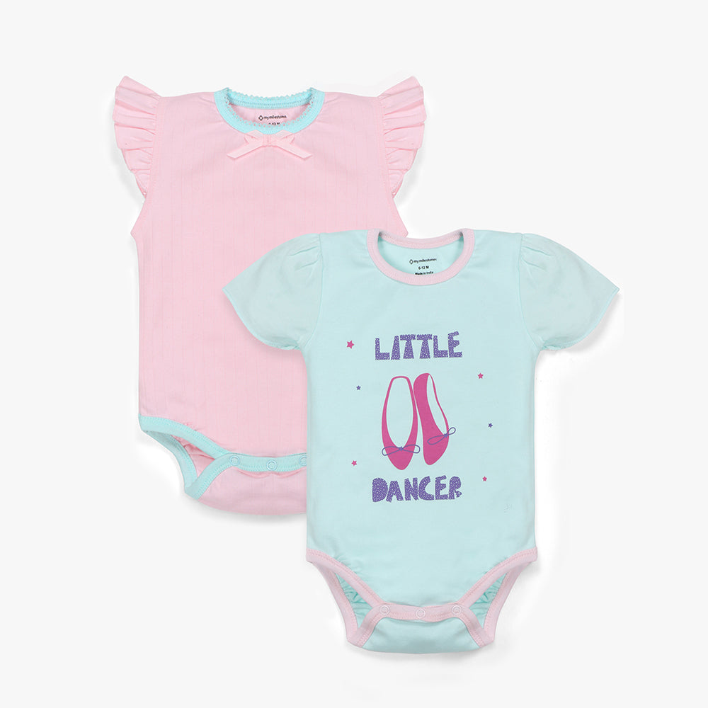 My Milestones Bodysuit Set Half Sleeves 2 pcs - Aqua / Pink