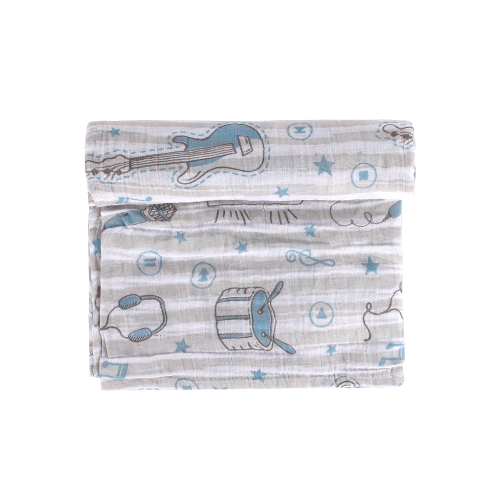 Abracadabra Cotton Muslin Swaddle For Newborns Pack of 3 (Rockstar) - Blue