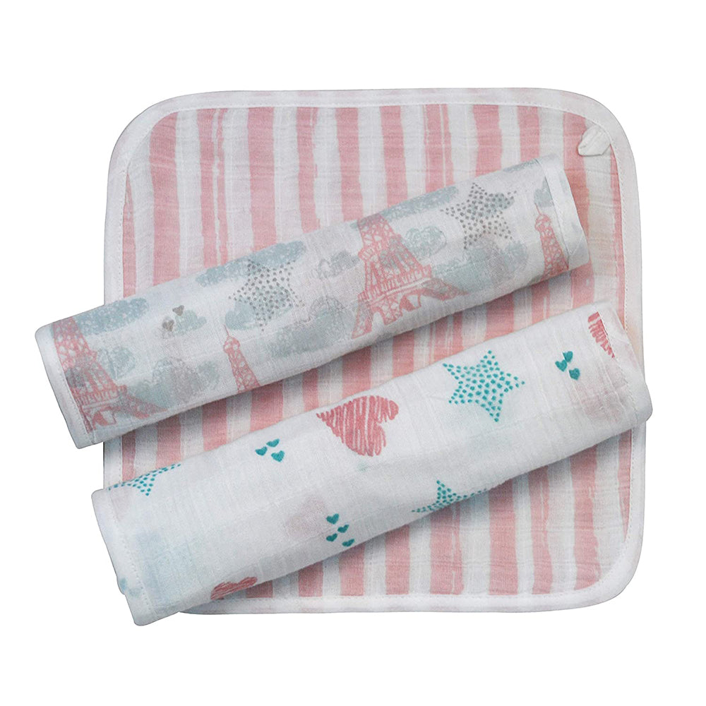 Abracadabra Cotton Muslin Wipes Pack of 3 (Eiffel Tower) - Pink