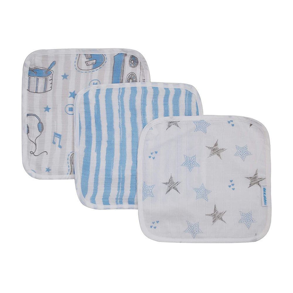 Abracadabra Cotton Muslin Wipes Pack of 3 (Rockstar) - Blue