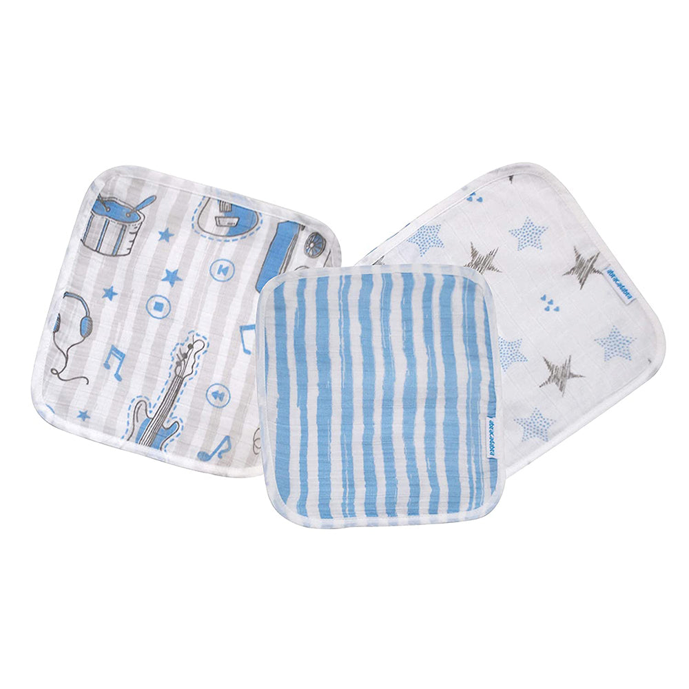 Abracadabra Cotton Muslin Wipes Pack of 3 (Rockstar) - Blue