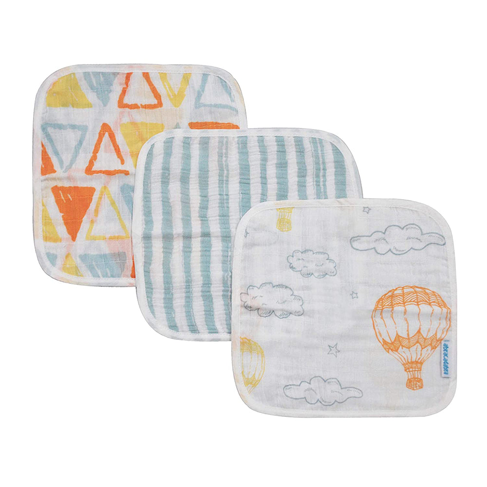 Abracadabra Cotton Muslin Wipes Pack of 3 (Hot Air Balloon) - Orange