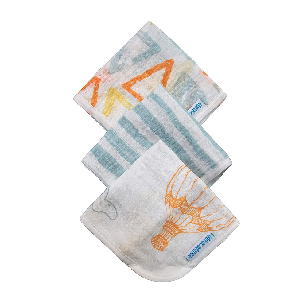 Abracadabra Cotton Muslin Wipes Pack of 3 (Hot Air Balloon) - Orange