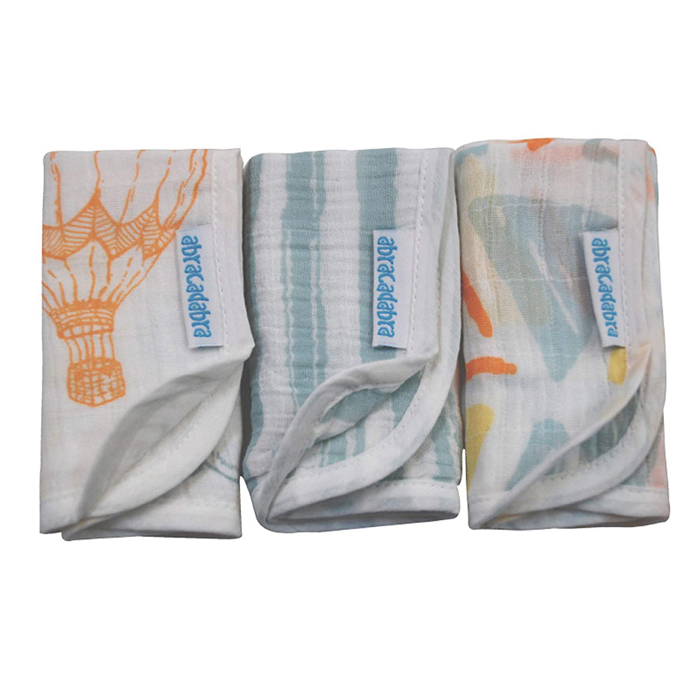 Abracadabra Cotton Muslin Wipes Pack of 3 (Hot Air Balloon) - Orange