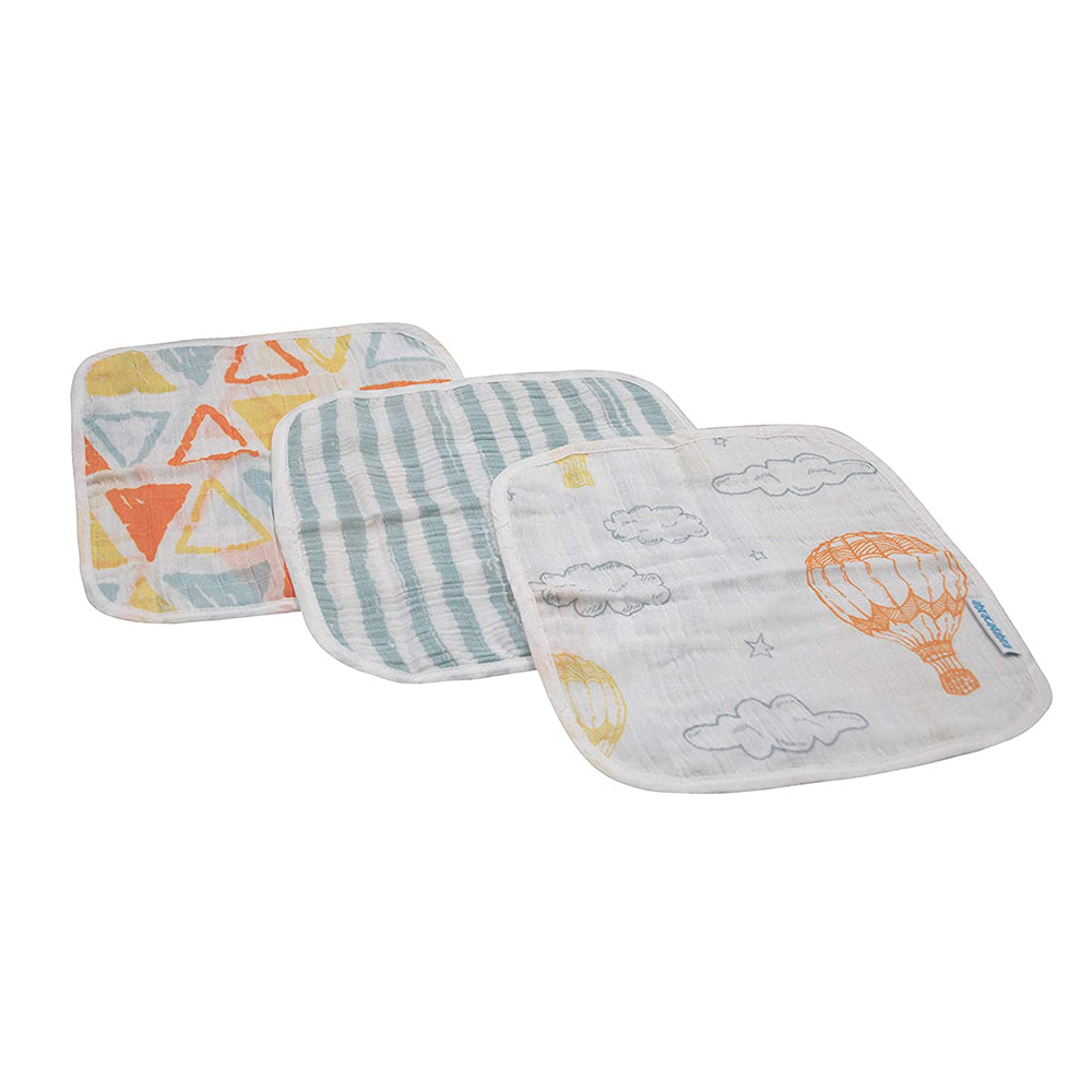 Abracadabra Cotton Muslin Wipes Pack of 3 (Hot Air Balloon) - Orange