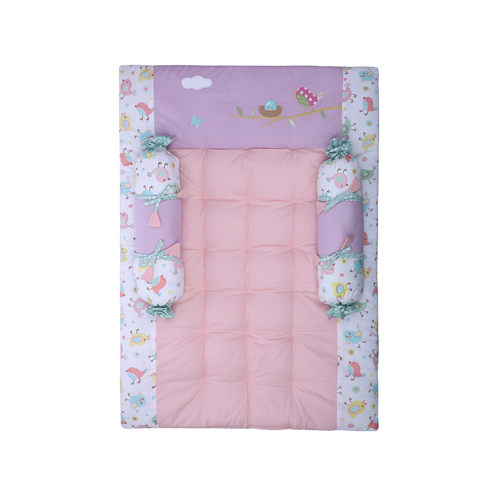 Abracadabra Cotton Bedding/Gadda Set Chirpy Bird Theme - Peach