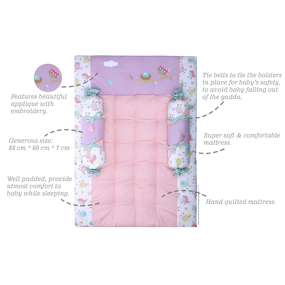 Abracadabra Cotton Bedding/Gadda Set Chirpy Bird Theme - Peach