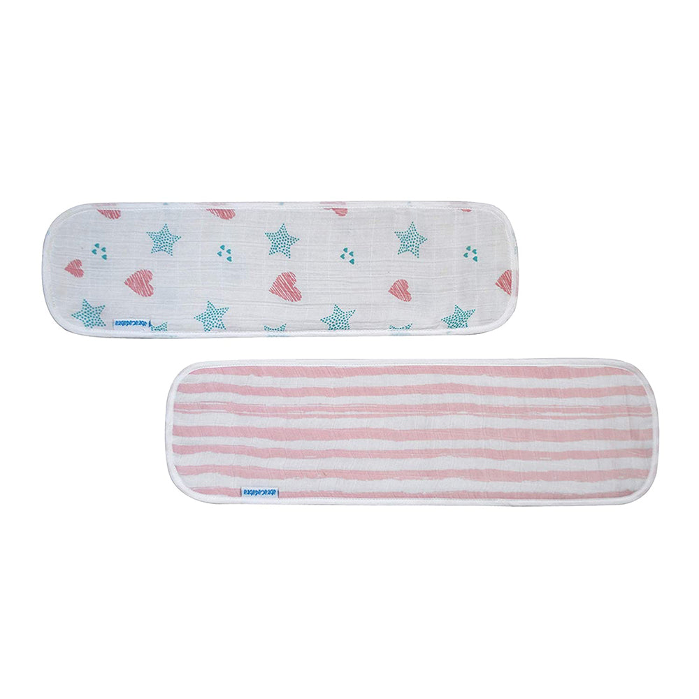 Abracadabra Muslin Burp Pad Set Of 2 (Stars & Heart) - Light Pink