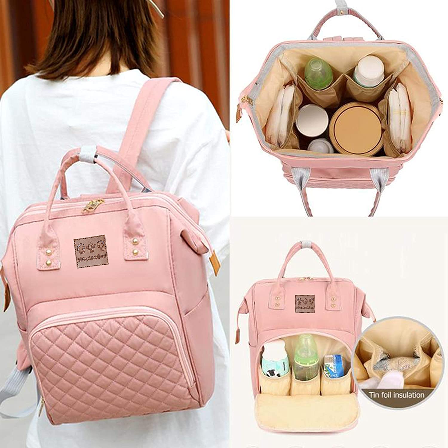 Abracadabra Quilted Diaper Bag - Pink