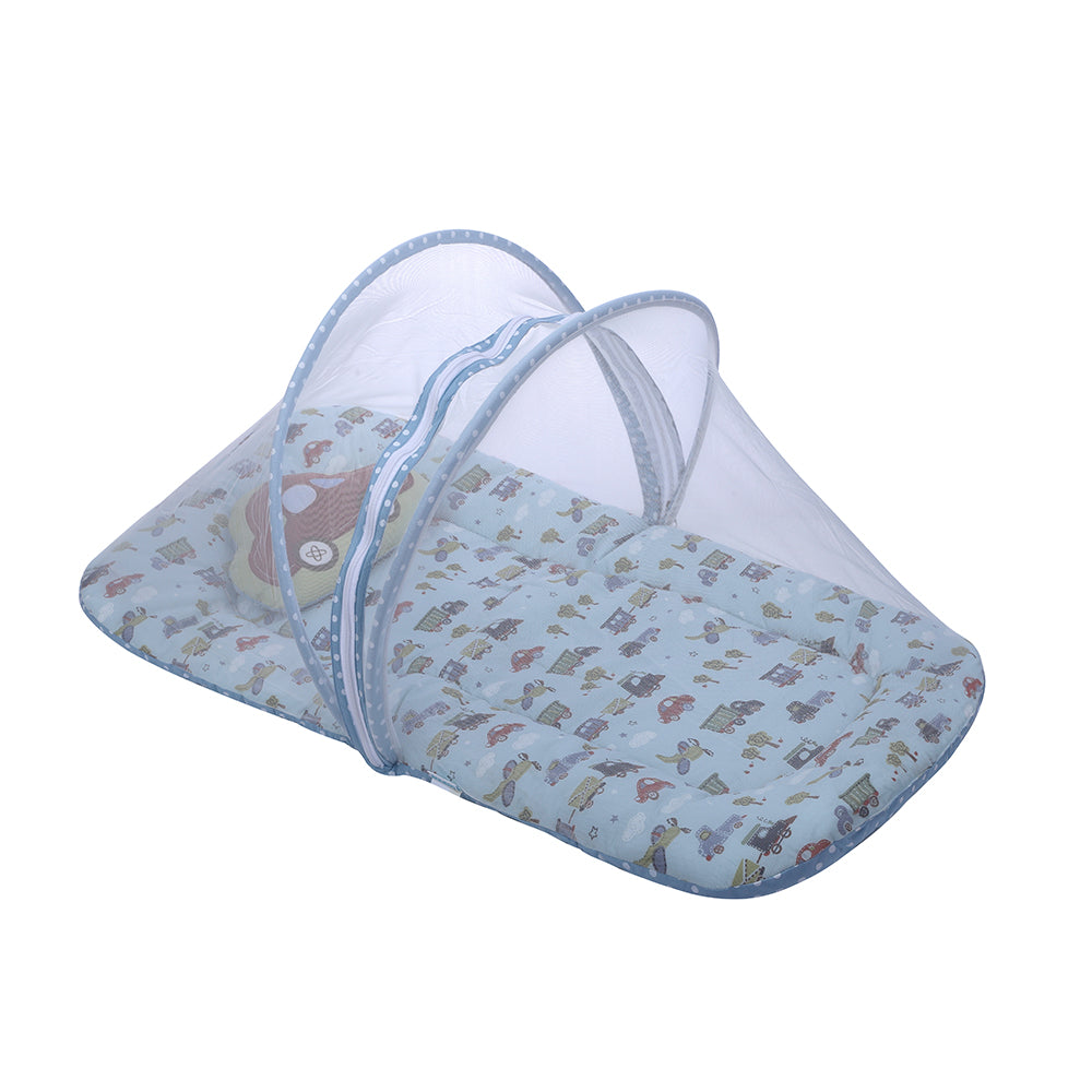 Abracadabra Gadda Set with Mosquito Net & Shaped Pillow Transport Theme - Light Blue