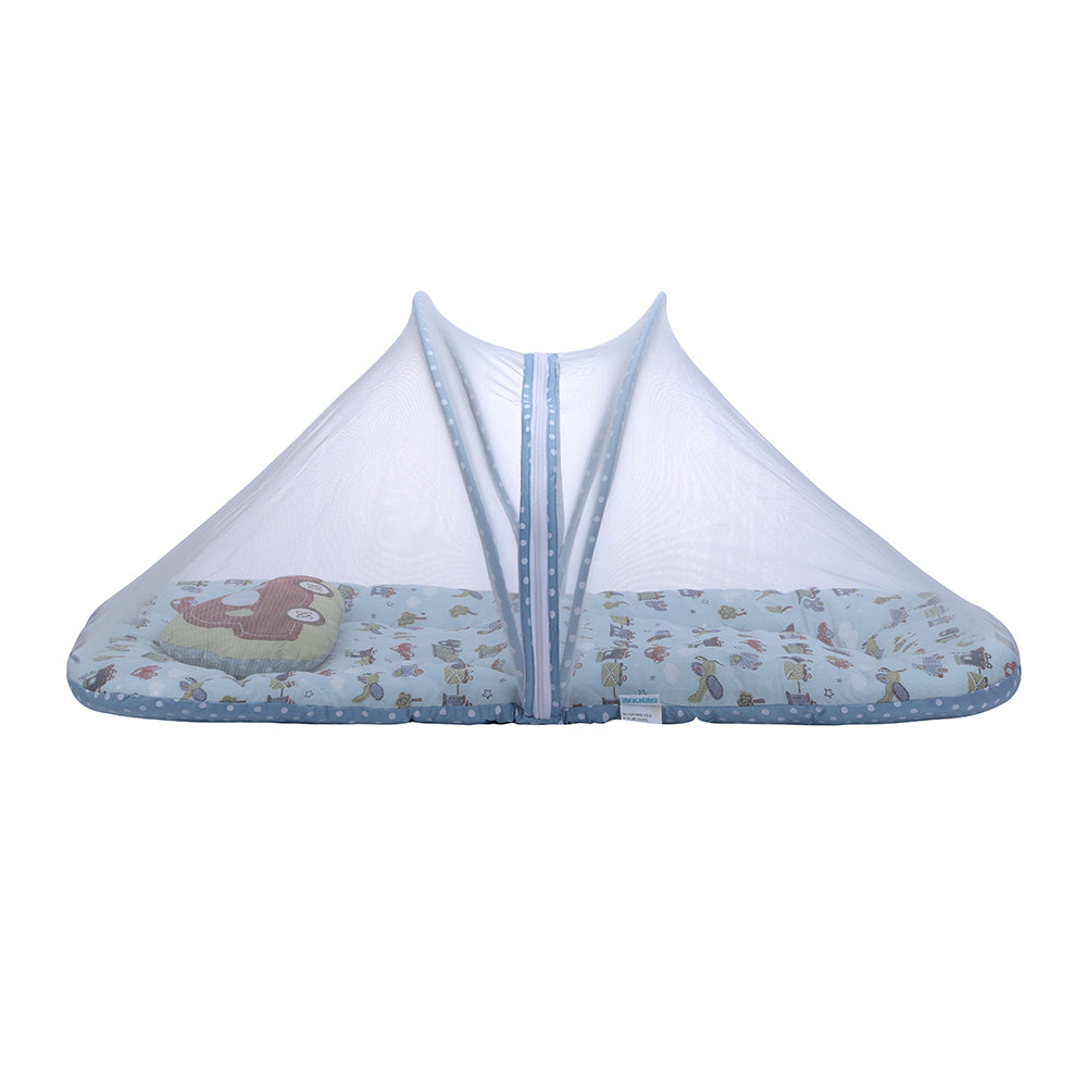 Abracadabra Gadda Set with Mosquito Net & Shaped Pillow Transport Theme - Light Blue