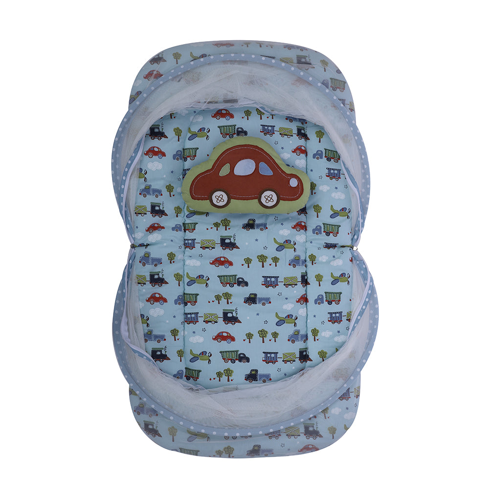 Abracadabra Gadda Set with Mosquito Net & Shaped Pillow Transport Theme - Light Blue