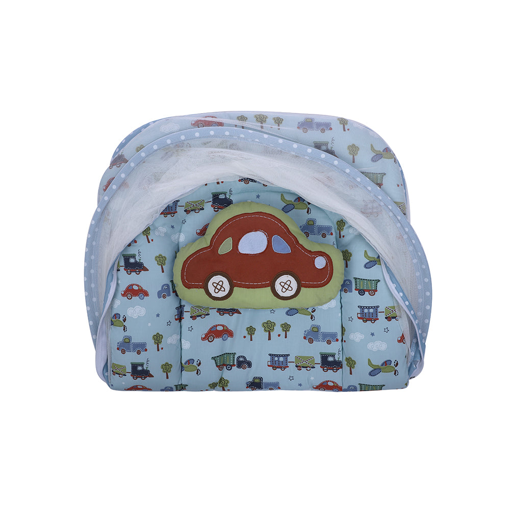 Abracadabra Gadda Set with Mosquito Net & Shaped Pillow Transport Theme - Light Blue