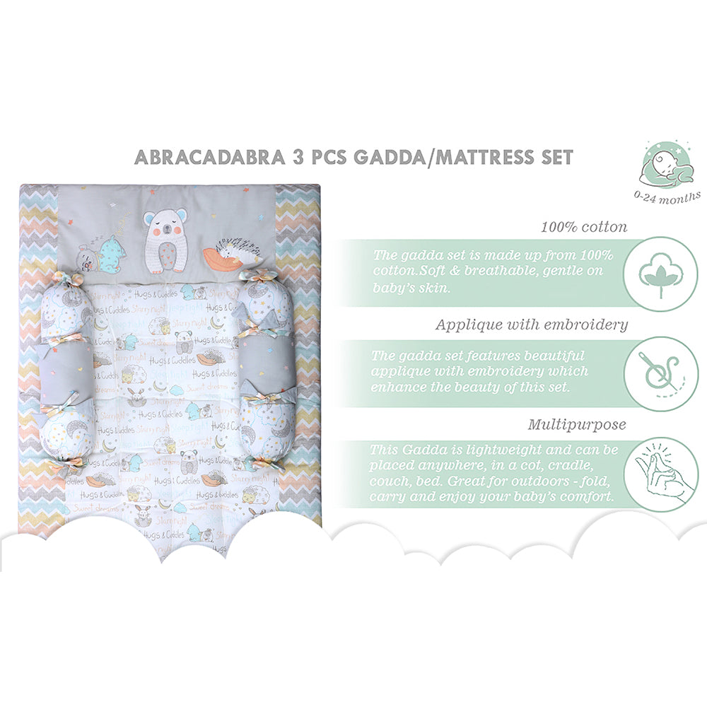 Abracadabra Cotton Bedding/Gadda Set Sleepy Friends Theme - Grey