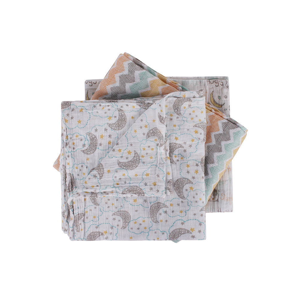 Abracadabra Cotton Muslin Swaddle for Newborns Pack of 3 (Sleepy Friends) - Pastel Multicolor