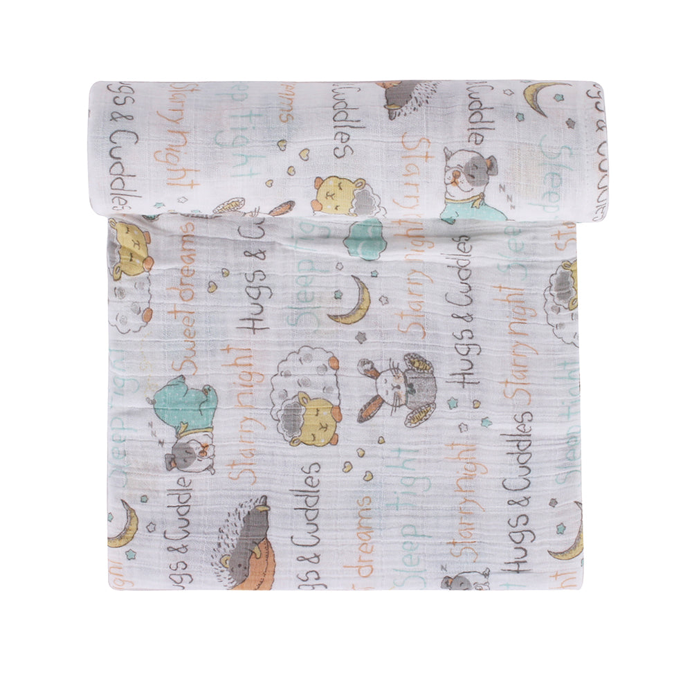 Abracadabra Cotton Muslin Swaddle for Newborns Pack of 3 (Sleepy Friends) - Pastel Multicolor