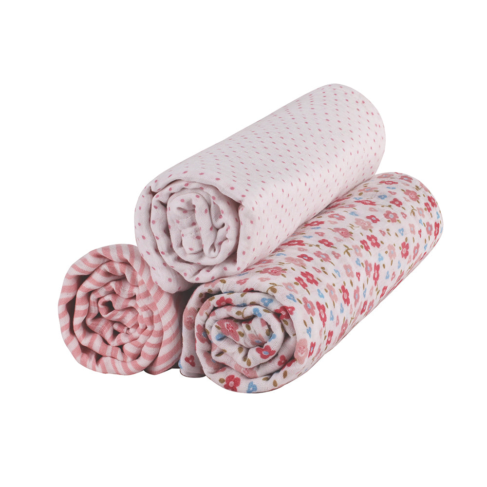 Abracadabra Cotton Muslin Swaddle For Newborns Pack of 3 (Vintage Floral) - Pink