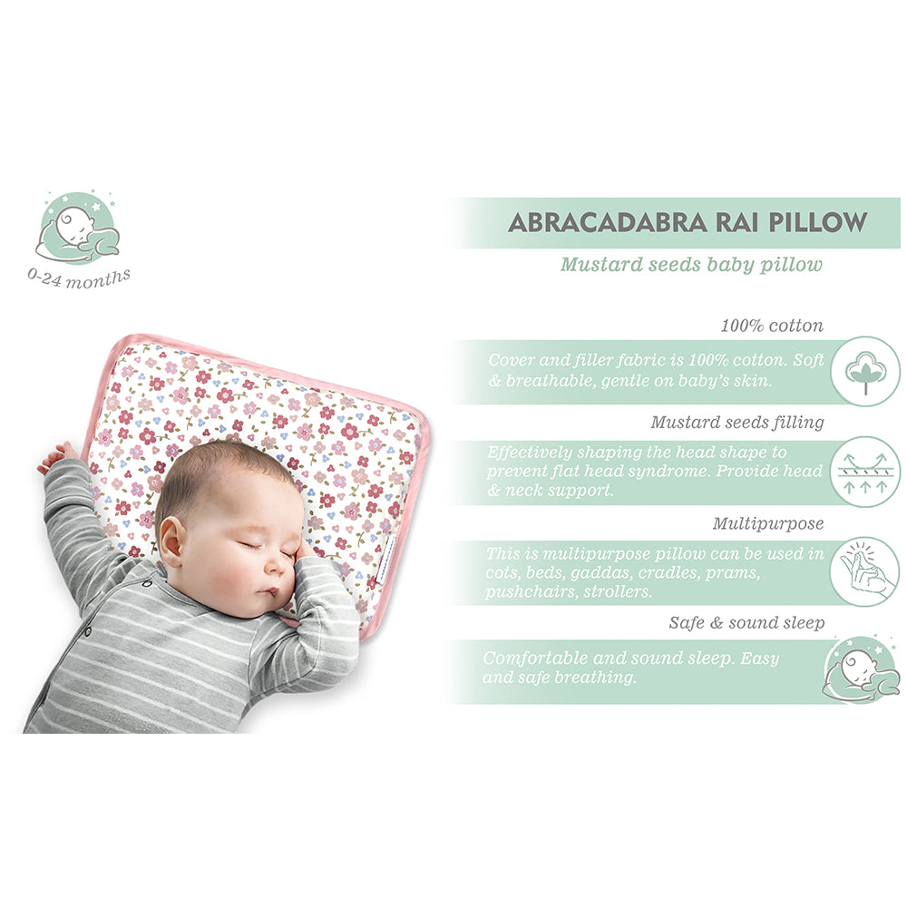 Abracadabra Head Shaping Mustard Seed Rai Pillow with Lavender Essentail Oil (Vintage Floral) - Pink
