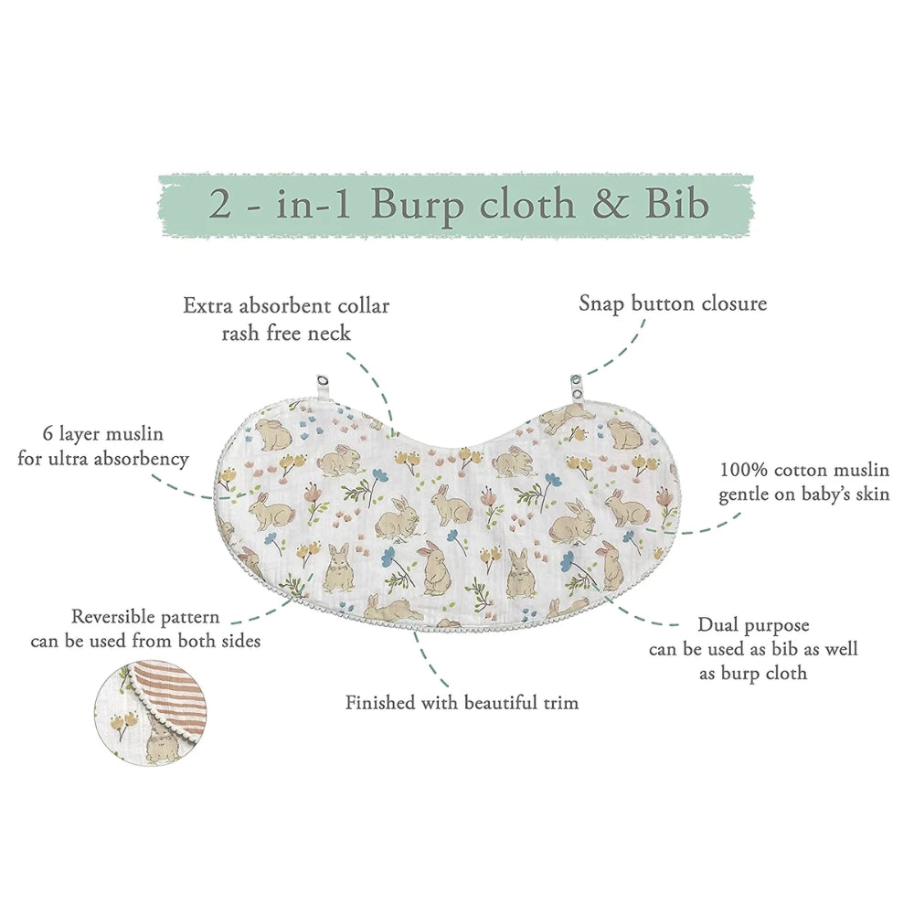 Abracadabra 2 in 1 Reversible Bib & Burp Pad - Bunny Garden