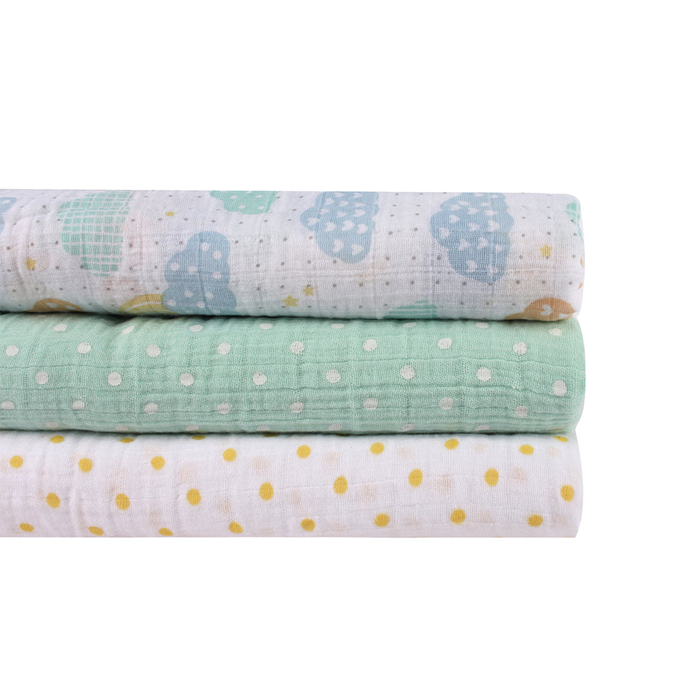 Abracadabra Cotton Muslin Swaddle For Newborns Pack of 3 (Lost in Clouds) - Sea Green