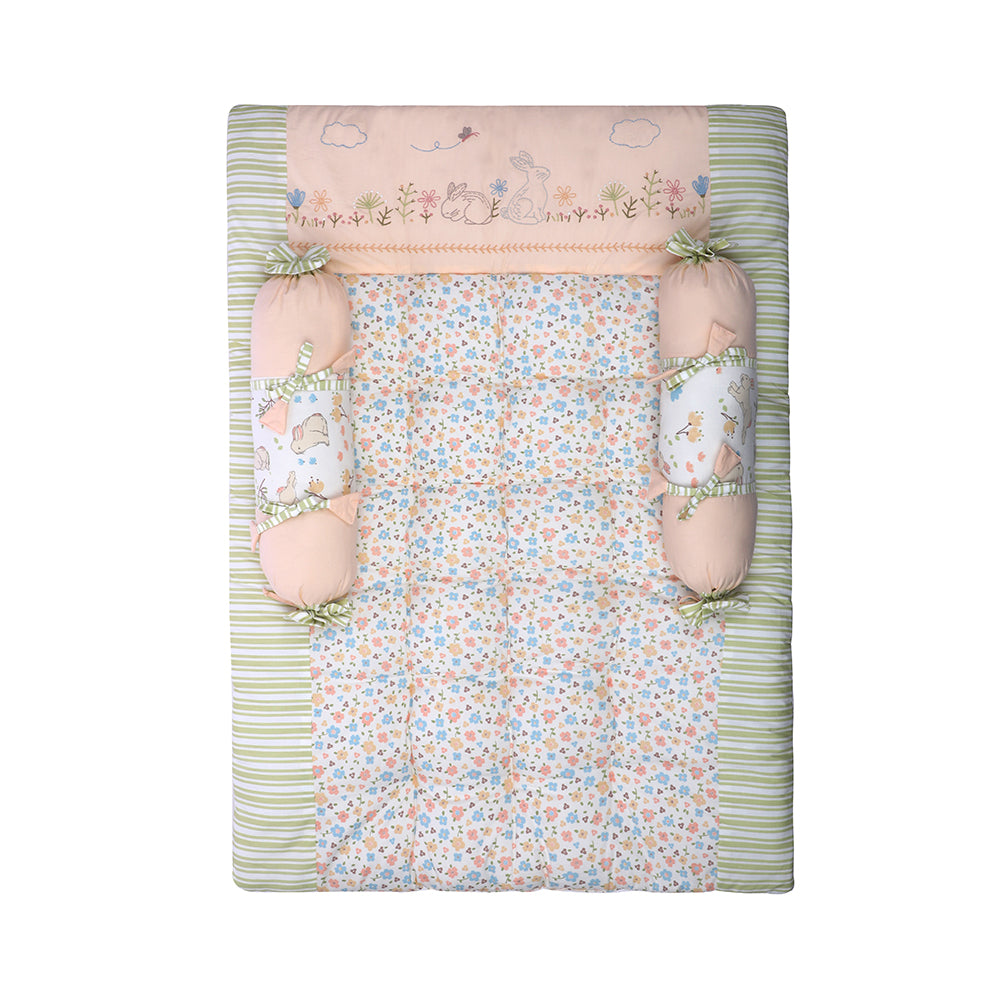 Abracadabra Cotton Bedding/Gadda Set Bunny Garden Theme -Peach