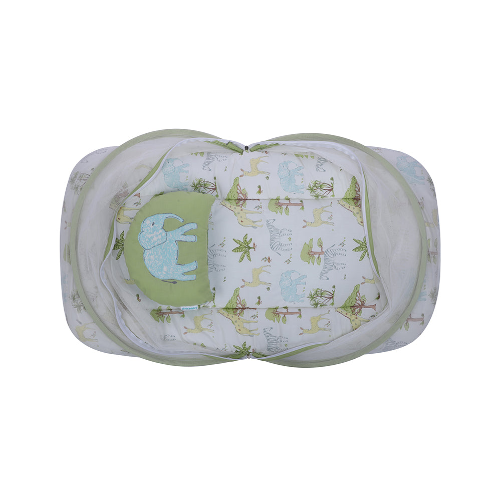 Abracadabra Gadda Set with Mosquito Net & Shaped Pillow Savanna Theme - Green