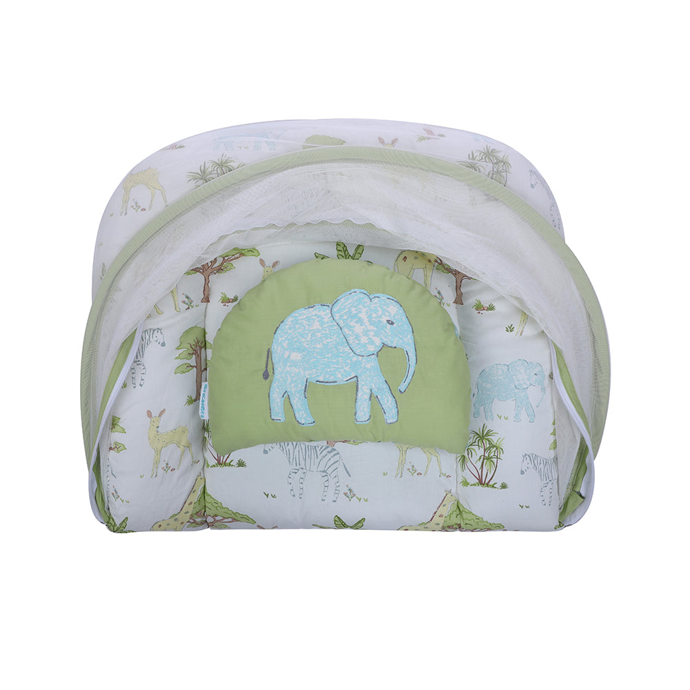 Abracadabra Gadda Set with Mosquito Net & Shaped Pillow Savanna Theme - Green