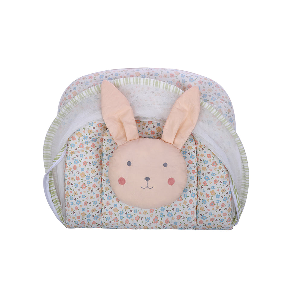 Abracadabra Gadda Set with Mosquito Net & Shaped Pillow Bunny Garden Theme - Peach